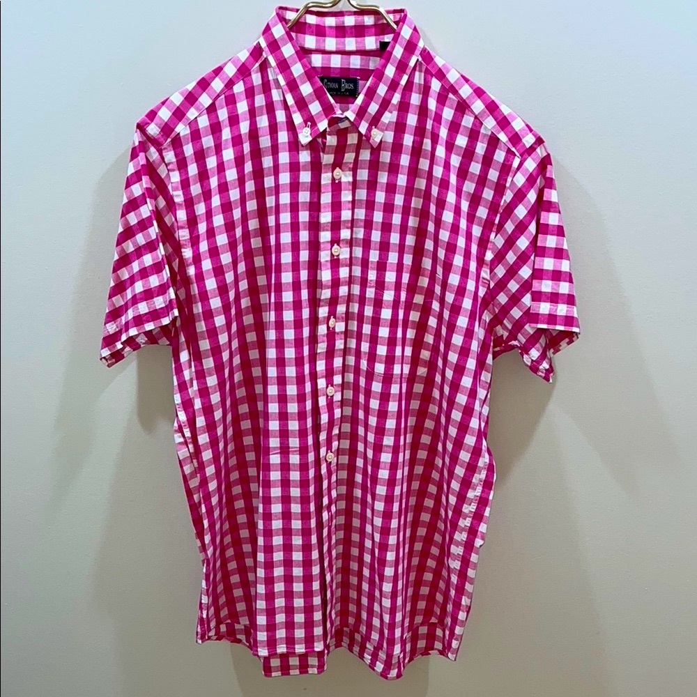 Gitman Bros Men’s Handmade In USA Pink Checkered Short Sleeve Button Down. Large